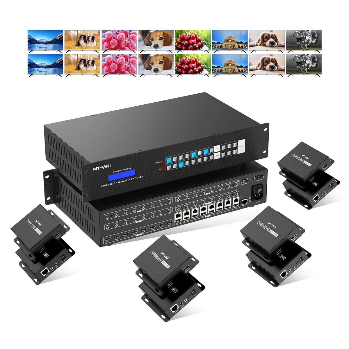 4K 60Hz HDMI Matrix Switcher 8x8 8x16, w/ 4 HDBaseT Extender