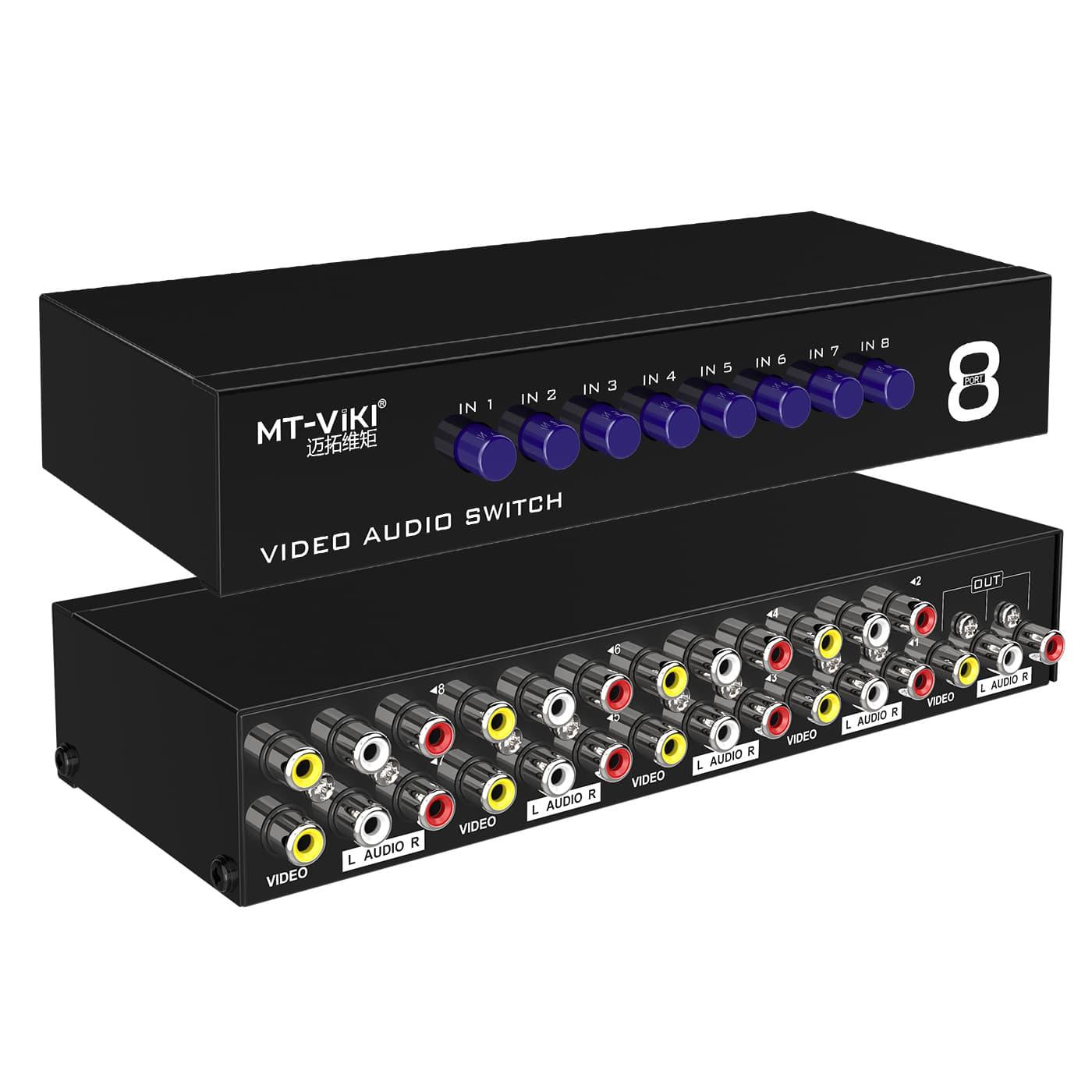 8 Way AV RCA Switch, 8 in 1 Out Composite Video L/R Audio Switcher Sel ...