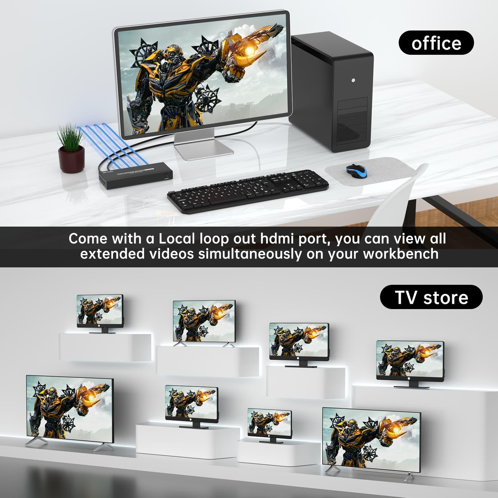 70m 4K@60Hz 70m HDMI Extender and Splitter with IR Passback, and 1-to-4 Di ...