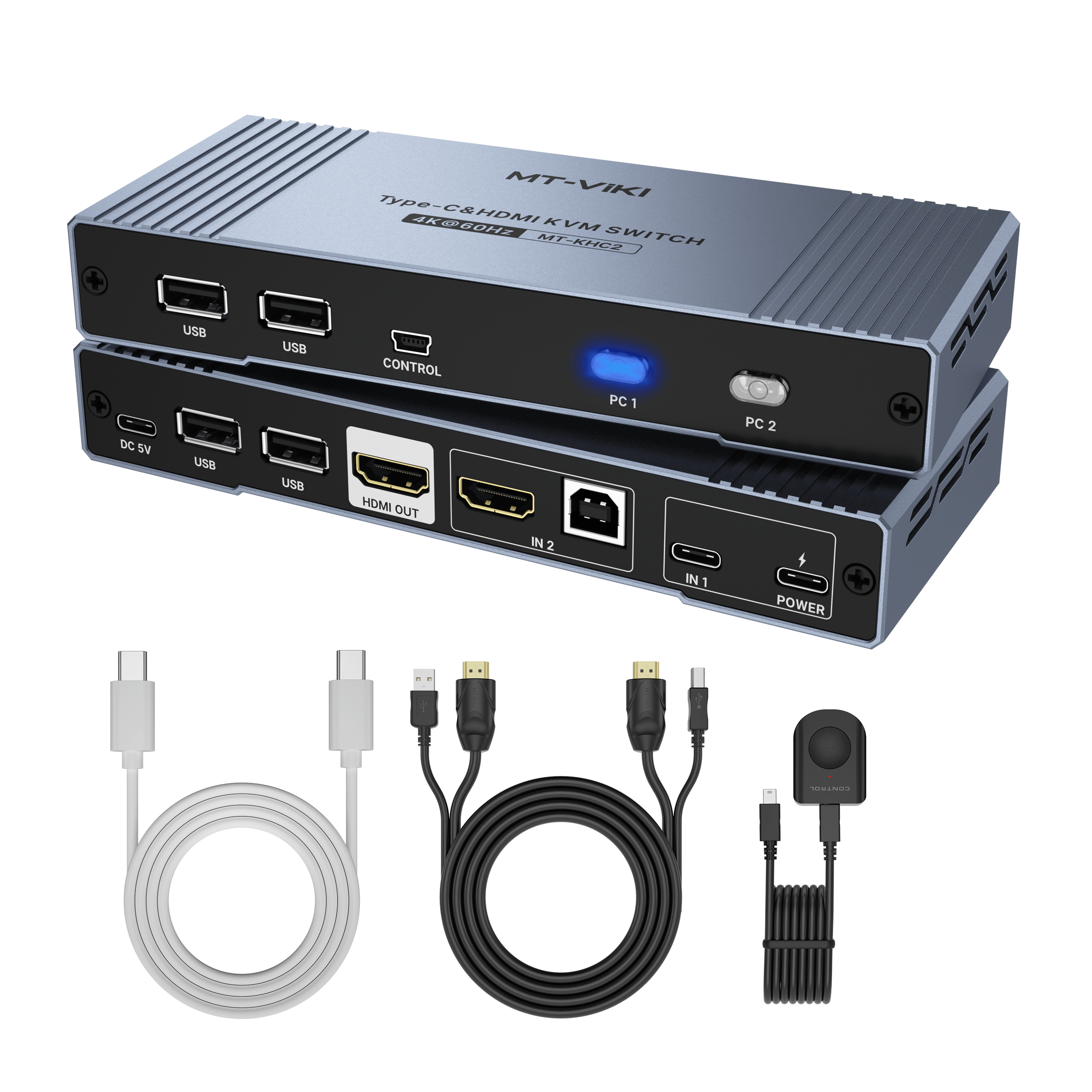 4K Hybrid Type USB C HDMI KVM Switch 2 Port, 4K@60Hz for Apple MacBook & Desktop PC（KHC2） - MT-VIKI