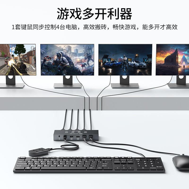 USB 2.0共有スイッチ – 4台のPCで4つのUSBデバイスを簡単に共有