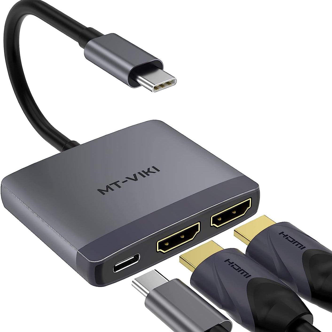 4K @60hz USB C to Dual HDMI Adapter Splitter + PD Charger for MacBook Pro Air 2020/2019/2018（UC23） - MT-VIKI
