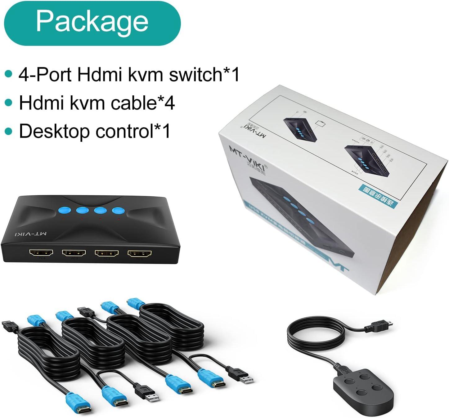 4 Port KVM Switch HDMI 4K@30Hz + Cables（HK04） - MT-VIKI