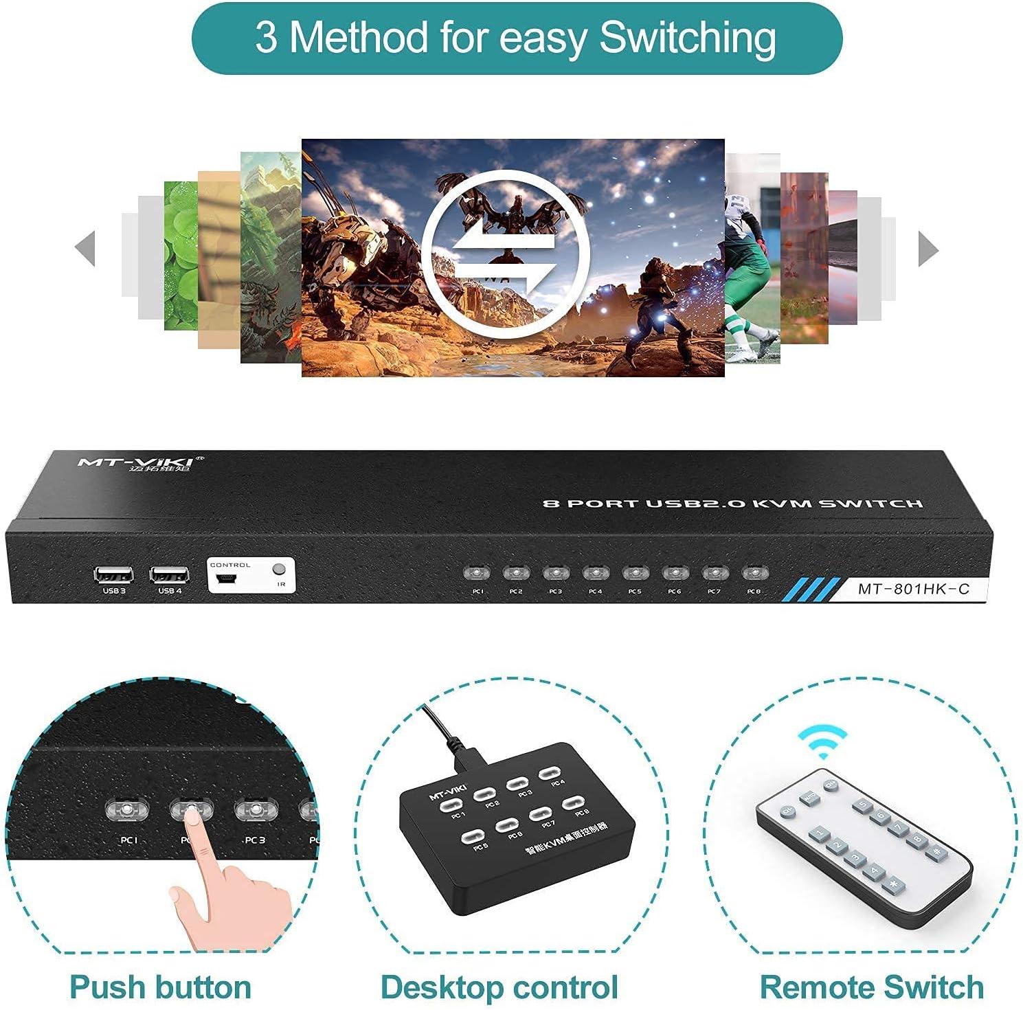 CKL HDMI KVM Switch 8 Port 4K 30Hz With USB 2.0 HUB And Cables 9138H-1