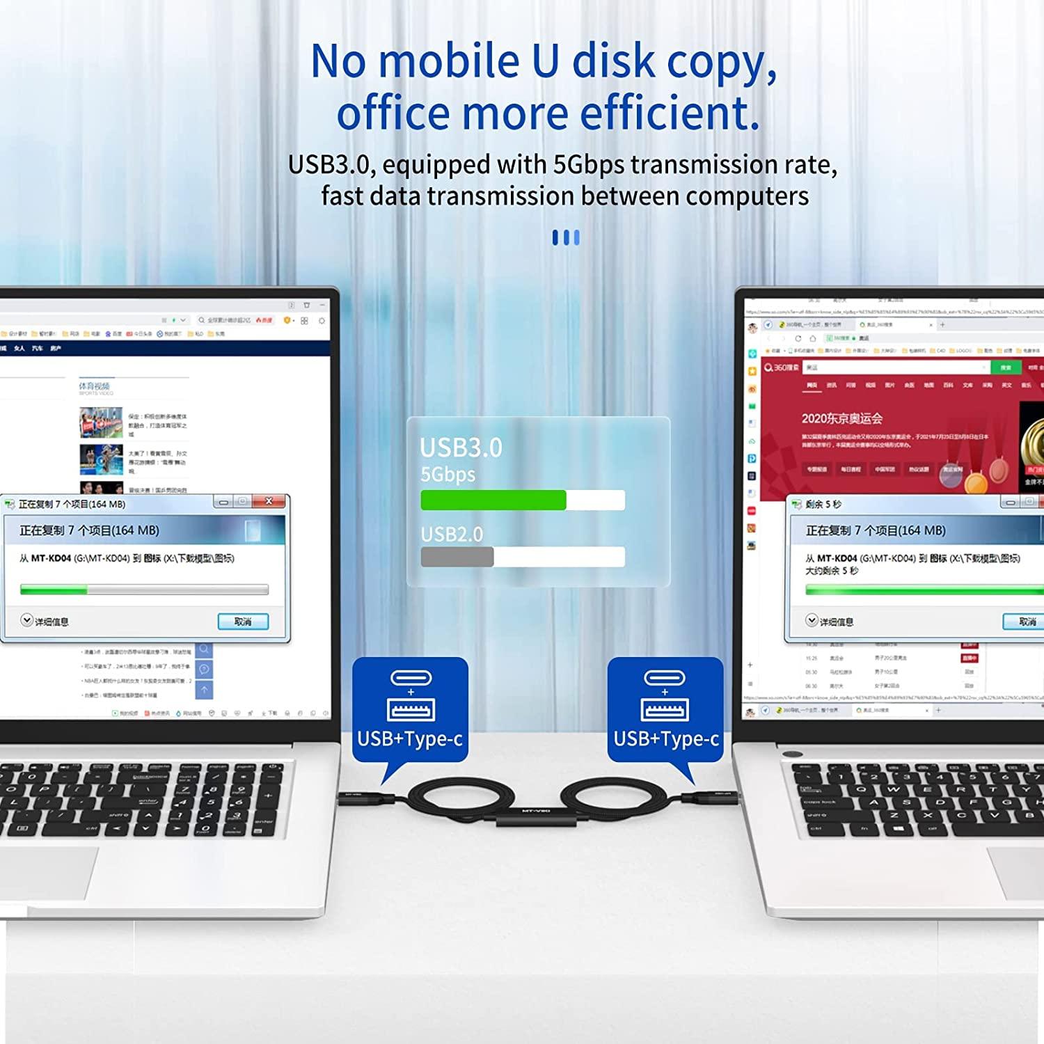USB 3.0 + Type C Transfer Cable, Two Computer Mutual Data Synchronize - MT-VIKI