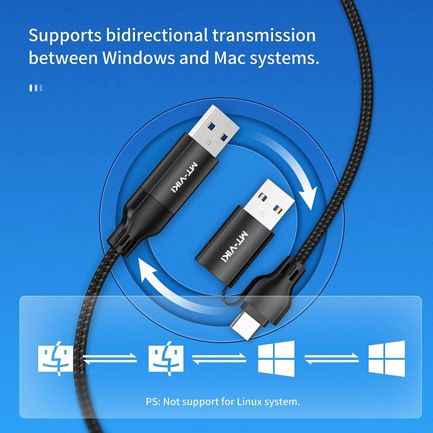 USB 3.0 + Type C Transfer Cable, Two Computer Mutual Data Synchronize - MT-VIKI