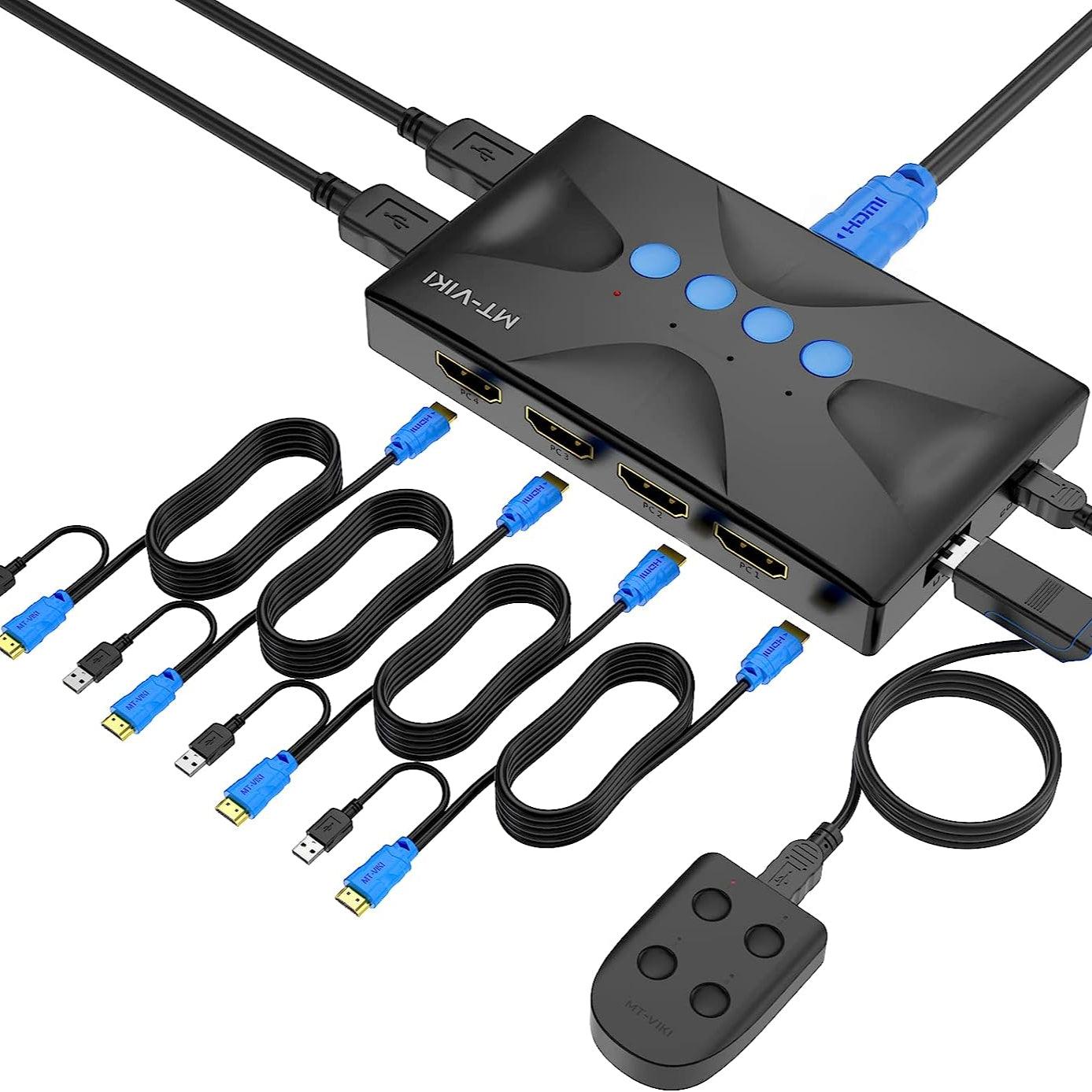 4 Port KVM Switch HDMI 4K@30Hz + Cables（HK04） - MT-VIKI