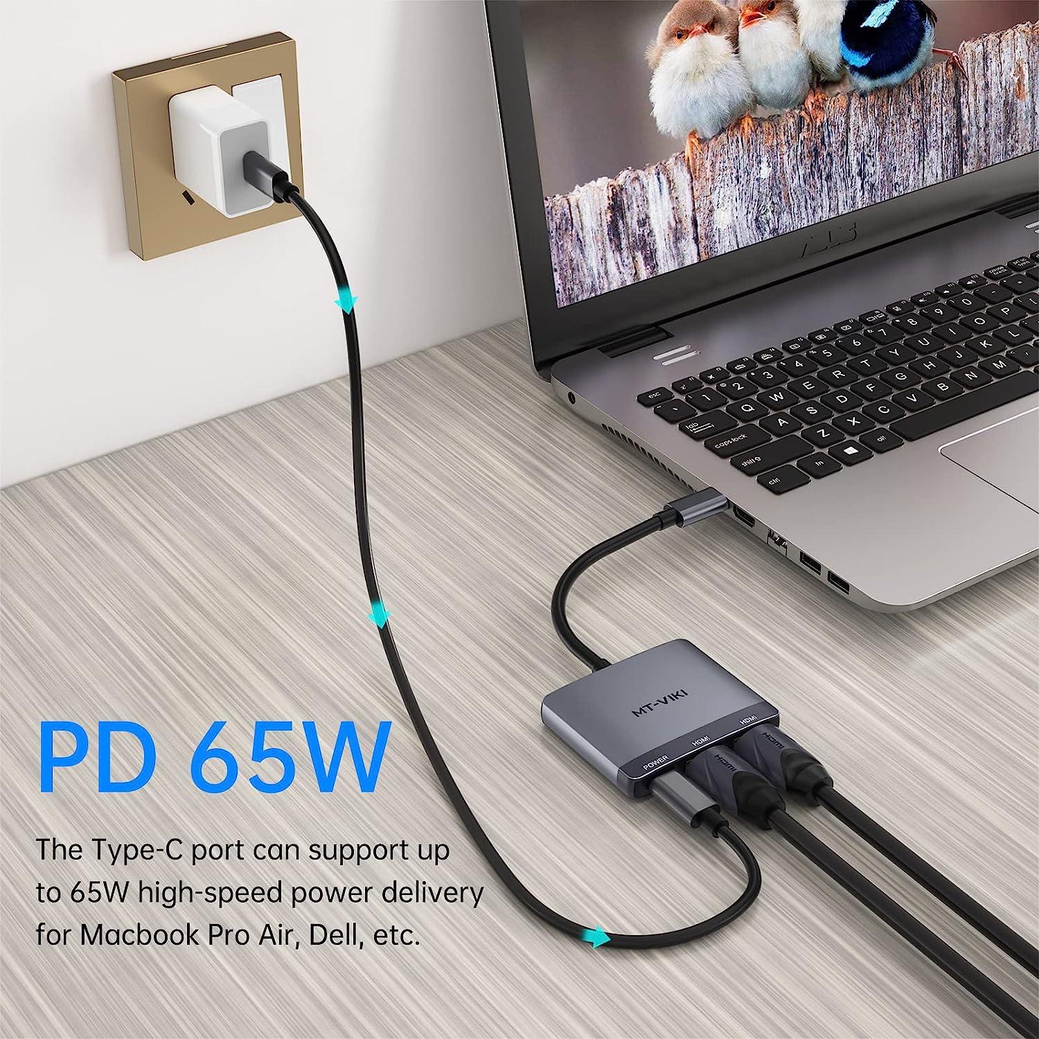 4K @60hz USB C to Dual HDMI Adapter Splitter + PD Charger for MacBook Pro Air 2020/2019/2018（UC23） - MT-VIKI